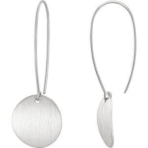 Elegant Silver Platinum Drop Hoop Earrings with Dainty Sparkling Discs